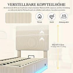 Avis DZMDIP Lit simple 90x200 avec rangement - Tête ajustable, LED, USB-C, rangement sous lit - Beige