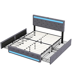 Lit rembourré - Superaly - 140x190cm - avec USB et tiroirs - gris foncé pas cher