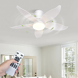 NETTLIFE Ventilateur Plafond LED 5 Pales Blanc Dimmable 6 Vitesses Chambre
