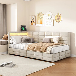 Avis Canapé-lit - Superaly-90×200cm-Avec 2 tiroirs-éclairage LED et port USB-Base à lattes-beige