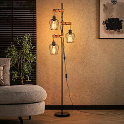 NETTLIFE Lampadaire Vintage Bois 3xE27 Industriel Rétro Salon S/Ampoule