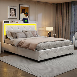 Avis Lit rembourré - Superaly - 140x200cm - avec USB et LED - blanc