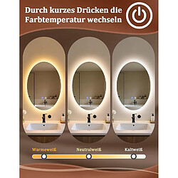 NETTLIFE Miroir Salle de Bain Ovale LED 50x70cm Dimmable Antibuée Design
