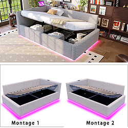 Acheter DZMDIP Lit simple 90x200cm - Lit coffre hydraulique avec LED, charge USB et Type-C,Girs