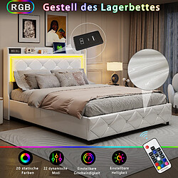 Acheter Lit rembourré - Superaly - 140x200cm - avec USB et LED - blanc