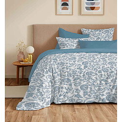 Coton Pur Pack complet housse de couette réversible "Vanessa" 6 pièces pour lit 140 x 190 Salma Bleu