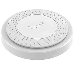 Budi Chargeur sans fil Qi 10W Rond avec Surface Antidérapante et Câble USB-A Intégré Blanc