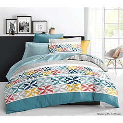 Parure de couette 3 Pièces réversible pour lit 240 x 220 cm "Blueberry Bleu" Coton Pur
