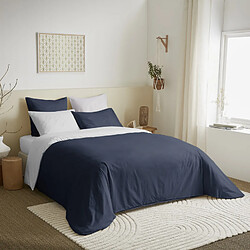 Coton Pur Pack complet 6 pièces Marine/Blanc réversible housse de couette pour lit 160 x 200 cm