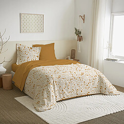 Parure de couette 3 Pièces réversible pour lit 240 x 220 cm "Agathe Moutarde" Coton Pur