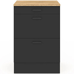 Avis Idmarket Meuble bas de cuisine 60 cm SUBTIL appoint casserolier 3 tiroirs bois et noir