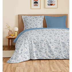 Coton Pur Parure de draps 4 pièces "Vanessa" pour lit 160 x 200 cm "Grande largeur" Louise Bleu