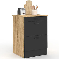 Acheter Idmarket Meuble bas de cuisine 60 cm SUBTIL appoint casserolier 3 tiroirs bois et noir