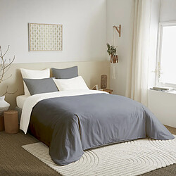 Coton Pur Pack complet 6 pièces Anthracite/Blanc réversible housse de couette pour lit 160 x 200 cm