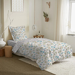 Coton Pur Parure de couette réversible pour lit 90 x 190 cm Tanya cyan