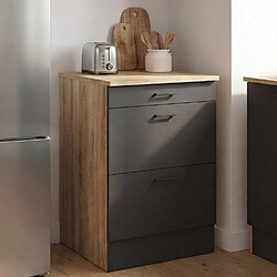 Idmarket Meuble bas de cuisine 60 cm SUBTIL appoint casserolier 3 tiroirs bois et noir 