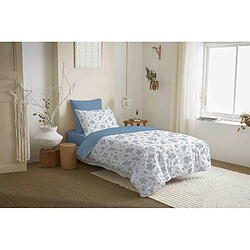 Coton Pur Pack complet housse de couette réversible "Vanessa" 4 pièces pour lit 90 x 190 Louise Bleu