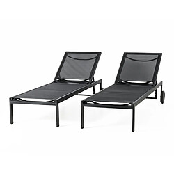 Concept Usine Lot de 2 bains de soleil inclinables noir avec roues en aluminium CUBA