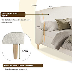 Avis DZMDIP Lit 2 personnes 140x190 - Sommier, lit rembourré, tête wingback incurvée - Blanc ivoire