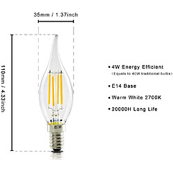 NETTLIFE Lot de 6 ampoules LED E14 4W blanc 2700K lampe bougie chaud filament rétro