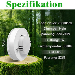Nettlife Lot de 2 Ampoules LED GX53 Ultra Plat 5W (Eq 50W) 3000K Blanc Chaud 74x25mm