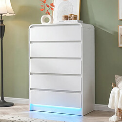 Acheter Superaly-Commode 5 tiroirs au style minimaliste-Avec bande lumineuse LED multicolore-Blanc
