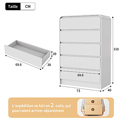 Superaly-Commode 5 tiroirs au style minimaliste-Avec bande lumineuse LED multicolore-Blanc pas cher