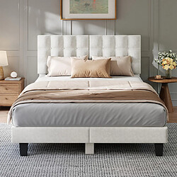 Lit 140x190 havenlyhome – velours beige capitonné, tête + sommier lattes