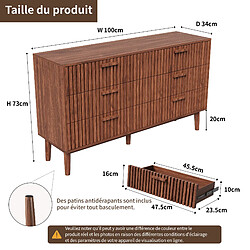 Superaly - Commode à 6 tiroirs - Meuble de rangement à six tiroirs - Couleur noyer pas cher