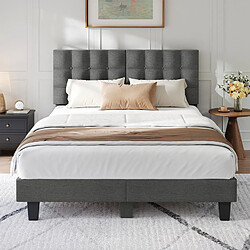 Lit 140x190 havenlyhome – tête lin gris anthracite + sommier lattes inclus