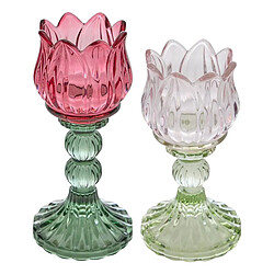 Atmosphera Lot de 2 Photophores Design Fleur de Rose 17cm Multicolore