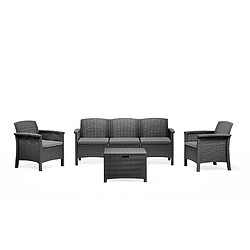 Concept Usine Salon de jardin 5 places effet résine tressée gris anthracite avec table basse MANIZA