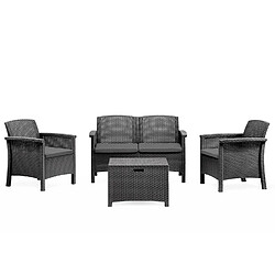 Concept Usine Salon de jardin 4 places effet résine tressée gris anthracite avec table basse MANIZA