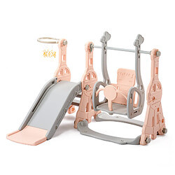 4 en 1 enfants toboggan jouet - Superaly - avec cercle de basketball - swing-échelle - rose