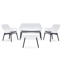 Concept Usine Salon de jardin 4 places blanc avec table basse IZMIR