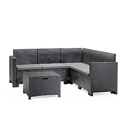 Concept Usine Salon de jardin 4-5 places effet résine tressée gris anthracite avec table basse ISPARTA