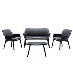 Concept Usine Salon de jardin 4 places gris anthracite avec table basse IZMIR