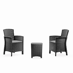 Concept Usine Ensemble de jardin 2 fauteuils gris anthracite avec table basse ADANA
