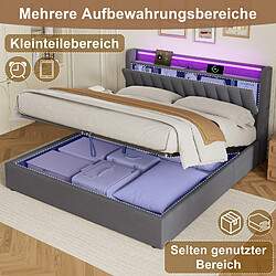 Lit coffre 180x200 LED prises coins arrondis style boxspring gris pas cher