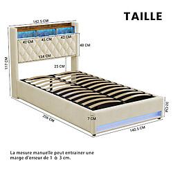 WISHDOR Lit Double 140x190 Cm - Coffre de rangement pas cher