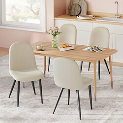 Lot 4 Chaises HavenlyHome,Lin, Dossier Ergonomique, Pied Métal, Salon/Cuisine, Beige