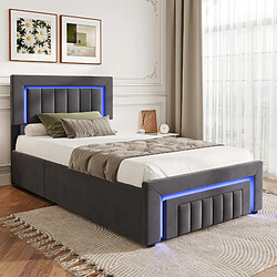 Avis HAUSS SPOLE Lit boxspring 90x190 velours gris LED tiroirs
