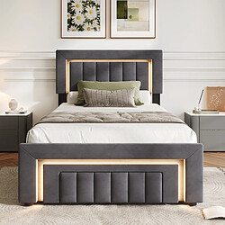 HAUSS SPOLE Lit boxspring 90x190 velours gris LED tiroirs pas cher