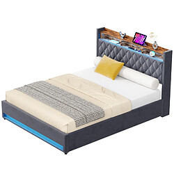 WISHDOR Lit Rembourré 180x200 Cm - LED - USB