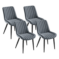 Lot 4 Chaises HavenlyHome, Velours Gris Foncé Rembourré, Dossier Ergonomique