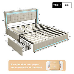 Acheter Lit rembourré - Superaly - 140x190cm - avec LED et USB - beige