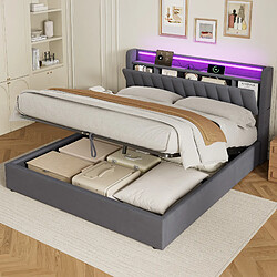 Avis Lit coffre 180x200 LED prises coins arrondis style boxspring gris