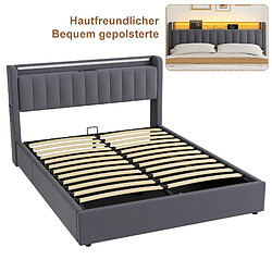 Acheter Lit coffre 180x200 LED prises coins arrondis style boxspring gris