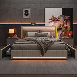 Avis Lit rembourré - Superaly - 140x190cm - avec LED et USB - beige