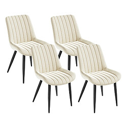 Lot 4 Chaises HavenlyHome, Velours Beige Rembourré, Dossier Ergonomique
